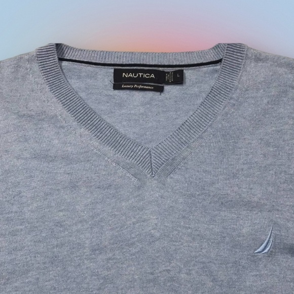 NAUTICA Mens Large Lightweight Blue V Neck Sweater - Picture 1 of 3